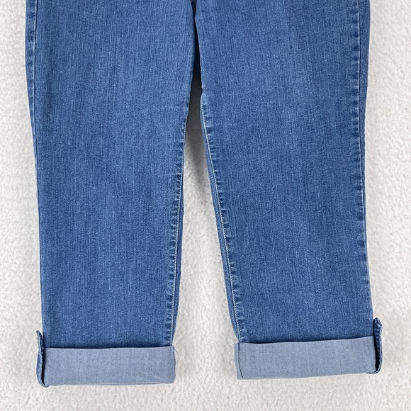 NYDJ Petites Jeans Womens Size 10P Blue Denim Straight Crop Roll Cuff Mid-Rise - Picture 3 of 16